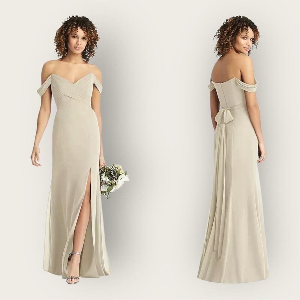 NWT | Social Bridesmaid | Off-Shoulder Bodice Trumpet Gown | Palomino | 8